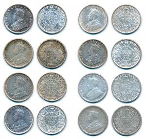 George V, Silver ¼ Rupee (8), 1912, 1913 (2), 1928, 1930, 1934, 1936 (2). Very Fine to Unc