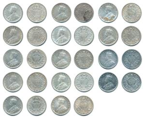George V, Silver ¼ Rupee (14), 1912, 1913, 1914, 1915, 1917, 1918, 1919, 1925, 1926, 1928,