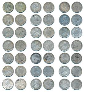 George V, Silver ½ Rupee (21), 1918, 1919, 1921, 1923, 1924 (2), 1925 (2), 1926, 1927 (2),