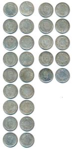 George VI, Half Silver ½ Rupee (14), 1940, 1941 (3), 1943 (4), 1944 (3), 1945 (3), several