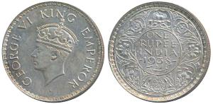 George VI, Silver Rupee, 1938, Bombay Mint, without dot. Uncirculated.