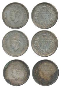 George VI, Half Silver Rupee (3), 1943, Bombay Mint. Very Fine+. (3)