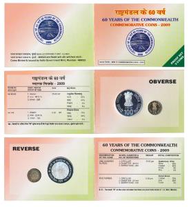 2009 Proof set, 60 Years of the Commonwealth, set of 2, Rupees 5 and 100. In immaculate co