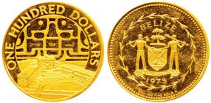 Belize (Formally British Honduras), Gold $100, 6.21g, 0.50 fineness, coat of arms of the s