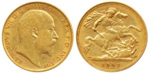 Great Britain, Edward VII, Gold ½ Sovereign, 4g, 1902 (KM 804). Very Fine+.