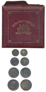 Great Britain, Elizabeth, Set of Maundy Money, Silver 4, 3, 2 and 1 Shilling, 1953. Within