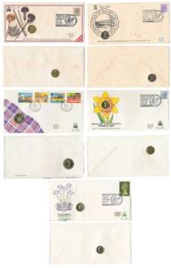 Great Britain, Uncirculated coins within First Day Covers —a stamp on an envelope with the