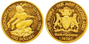 Guyana, 10th Anniversary of Independence, Gold $100, 5.74g, 0.50 fineness, an Arawak Red I