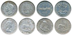 South Africa, Half Silver 5 Shillings (3), 28.28g, George VI, 1952; Elizabeth, 1953; 50th 