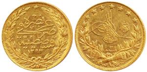 Turkey, Muhammad VI, Gold 100 Kurush, 7.23g, AH 1336, Year 1 (KM 821). Extremely Fine.