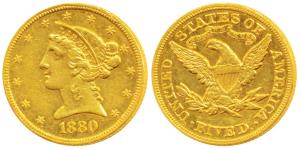 United States of America, Gold $ 5 (Dollars), 8.34g, Liberty head on obv., Motto above eag