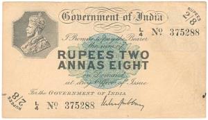 George V, Rupees 2 Annas 8 (2 & ½ Rupees), 1918, signed M. M. S. Gubbay, Prefix L for Laho