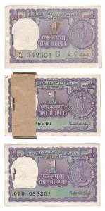 Rupee 1 bundle, 1975 and 1978 (2), signed M. G. Kaul and Manmohan Singh, (IPM A-32 & 38). 