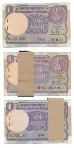 Rupee 1 bundle, 1981 (3), signed R. N. Malhotra, (IPM A-43). Uncirculated. (300)