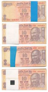 Rupees 10 bundle (4), signed Bimal Jalan (2); Y. V. Reddy (2), (IPM D-53 & 60). Uncirculat