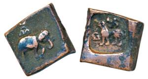 Taxila (c. 185-160 BC), Uninscribed die-struck Copper Karshapana, 11.51g, punch-marked wit