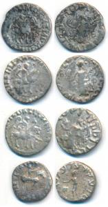 Indo-Scythian, Azes, Silver Drachm (4), king holding spear mounted on a horse to right on 