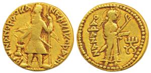 Kushanas, Kanishka I (c. AD 127/8-152), Gold Dinar, 7.9g, Mint I (A), 3rd emission, obv. k