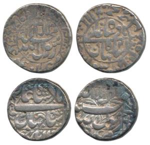 Shah Jahan, Silver Rupee (2), Qandahar and Surat Mint, AH 1068, (KM 235.22 & 228.5). About