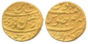 Farrukhsiyar, Gold Mohur, 10.81g, Gwalior Mint, complete mint name at bottom, RY Ahd. Very