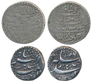 Silver Rupee (2), Jahangir, Qandhar Mint, AH 1046/12; Shah Jahan, Patna Mint, Month Isfand