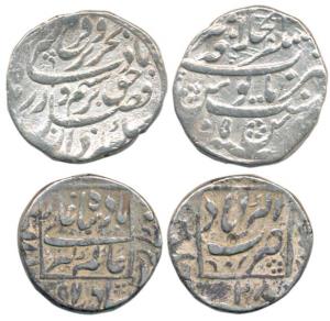 Silver Rupee (2), Aurangzeb, Akbarabad Mint, AH X096/28, complete mint name within square;