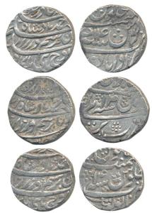 Ahmed Shah Durrani (AH 1160-1186, 1747-1772 AD), Silver Rupee (3), Anwala, Bareli and Mura