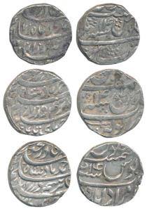 Ahmed Shah Durrani, Silver Rupee (3), Anwala, Bareli and Muradabad Mint, RY 14 (KM 228, 27