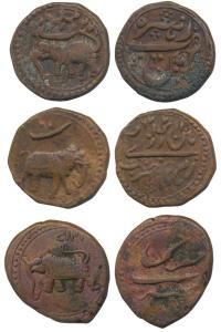 Tipu Sultan, Copper Paisa, Patan Mint (2); Farrukhi Mint, all different types and dates (K
