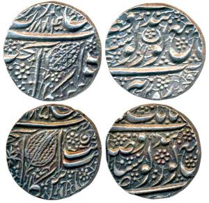 Amrtisar Mint, Silver Rupee (2), Nanakshahi couplet, VS 1884 and 1885 (KM 21.2). Extremely