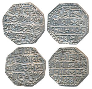 Gaurinath Simha (SE 1702-1718, 1780-1796 AD), Silver Rupee (2), SE 1706/5 and 1708/7. Abou