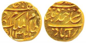 Mir Mahabub Ali Khan, Gold 1/16 Ashrafi, 0.67g, Farkhanda Bunyad Hyderabad Mint, AH 1321, 