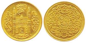 Mir Usman Ali Khan, Gold ½ Ashrafi, full ’Ain’ in doorway of Charminar, AH 1354/25 (KM 56.