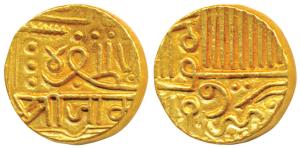 Jam Vibhaji, Gold Kori, 6.41g, in the name of Muzaffar Shah III of Gujarat Sultanate with 