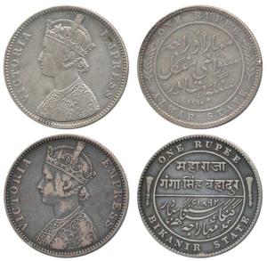 Alwar and Bikaner, Silver Rupee (2), with the name and portrait of Victoria, 1880 and 1892