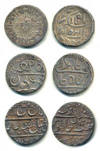 Silver Rupee (3), Bikaner, Surat Singh; Indore, Indore Mint, sun face, VS 1948; Mysore, Kr
