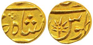 Gold 1/3 Mohur or Panchia, 3.86g, struck at the Ahmedabad Mint, (circa 1800-1815 AD), Yr X