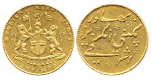 Gold Mohur (Ashrafi), 11.62g, 1820, coat of arms of the EIC on obv., Persian legend on rev