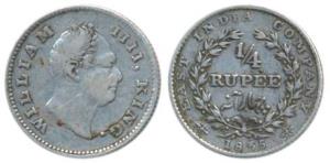 William IV, Silver ¼ Rupee, 1835, Calcutta Mint, F incuse, Wreath with 20 Berries (10L+10R
