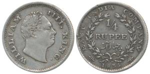 William IV, Silver ¼ Rupee, 1835, Bombay Mint, No initials, Wreath with 20 Berries (10L+10