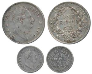 William IV, Silver Rupee and 1/4, 1835. Very Fine. (2)