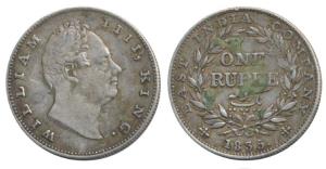 William IV, Silver Rupee, 1835, Calcutta Mint, RS incuse, B / II, Bud leaves, 20 Berries, 