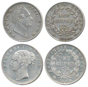 William IV, Silver Rupee, 1835, Bombay Mint, No initials, B / II, Bud leaves, 20 Berries, 