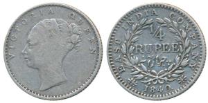 Victoria Queen, Silver ¼ Rupee, 1840, continuous legend, Calcutta Mint, Mule, Indian head,