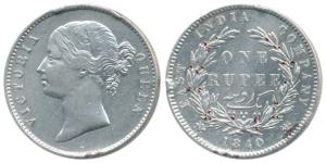 Victoria Queen, Silver Rupee, 1840, divided legend, Calcutta Mint, Mule, WW raised, 25 Ber