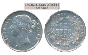 Victoria Queen, Silver Rupee, 1840, divided legend, Madras Mint, W.W.S raised, 28 Berries,