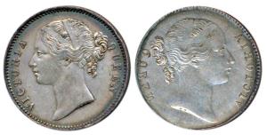 Victoria Queen, Silver Rupee, Error, Brockage, 1840 divided legend, nice deep and complete