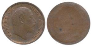 Edward VII, Copper 1/12 Anna, Error, Brockage, faint lakhi impression on rev. Extremely Fi