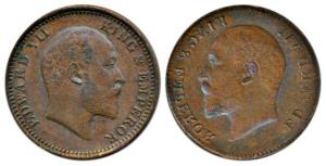 Edward VII, Copper ¼ Anna, Error, Brockage, nice deep and complete lakhi impression within