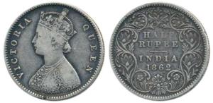 Victoria Queen, Silver ½ Rupee, 1862, Calcutta Mint, A / I (Prid 255). Very Fine.